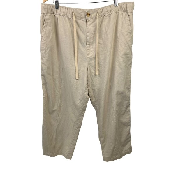 Island Passport Ankle Pants Womens 1X / 30 Drawstring Cotton Linen Summer Beach - Picture 1 of 9